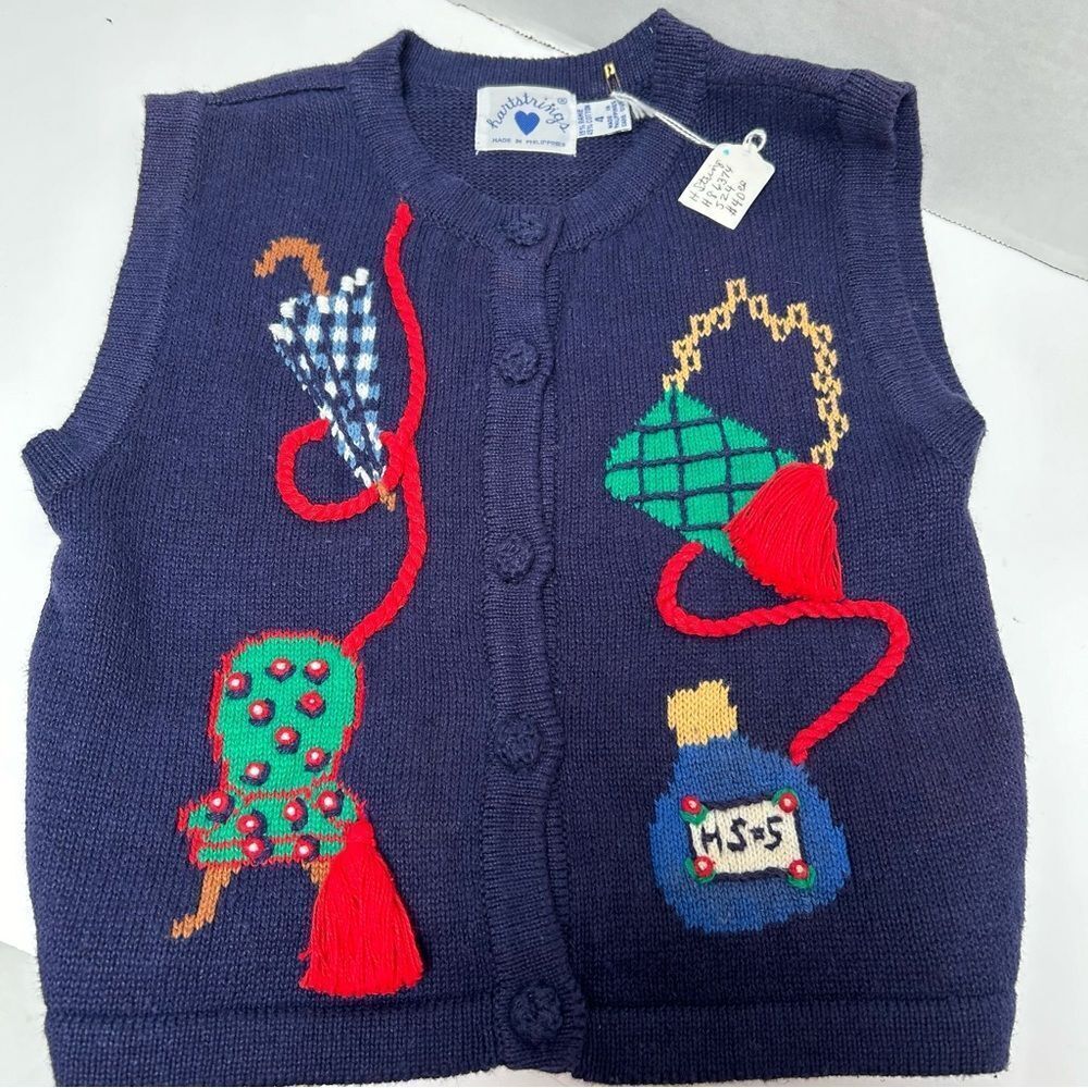 Heartstrings NWT Navy Embroidered Sweater Vest Umbrella Purse Tassels Size 4